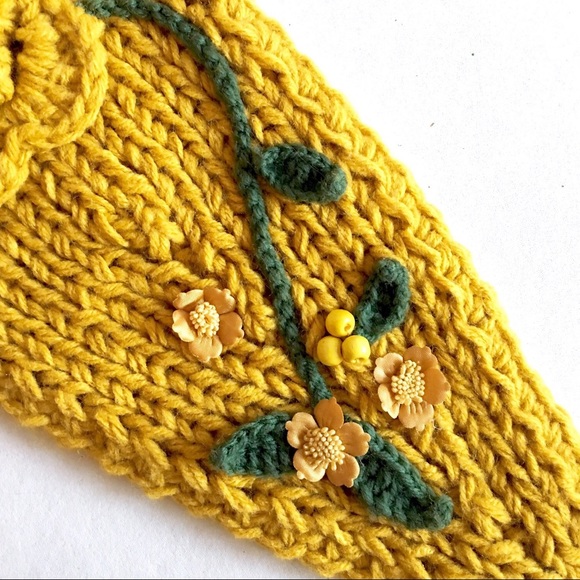 Crocheted/Knit Adjustable Yellow Headband - Picture 7 of 7